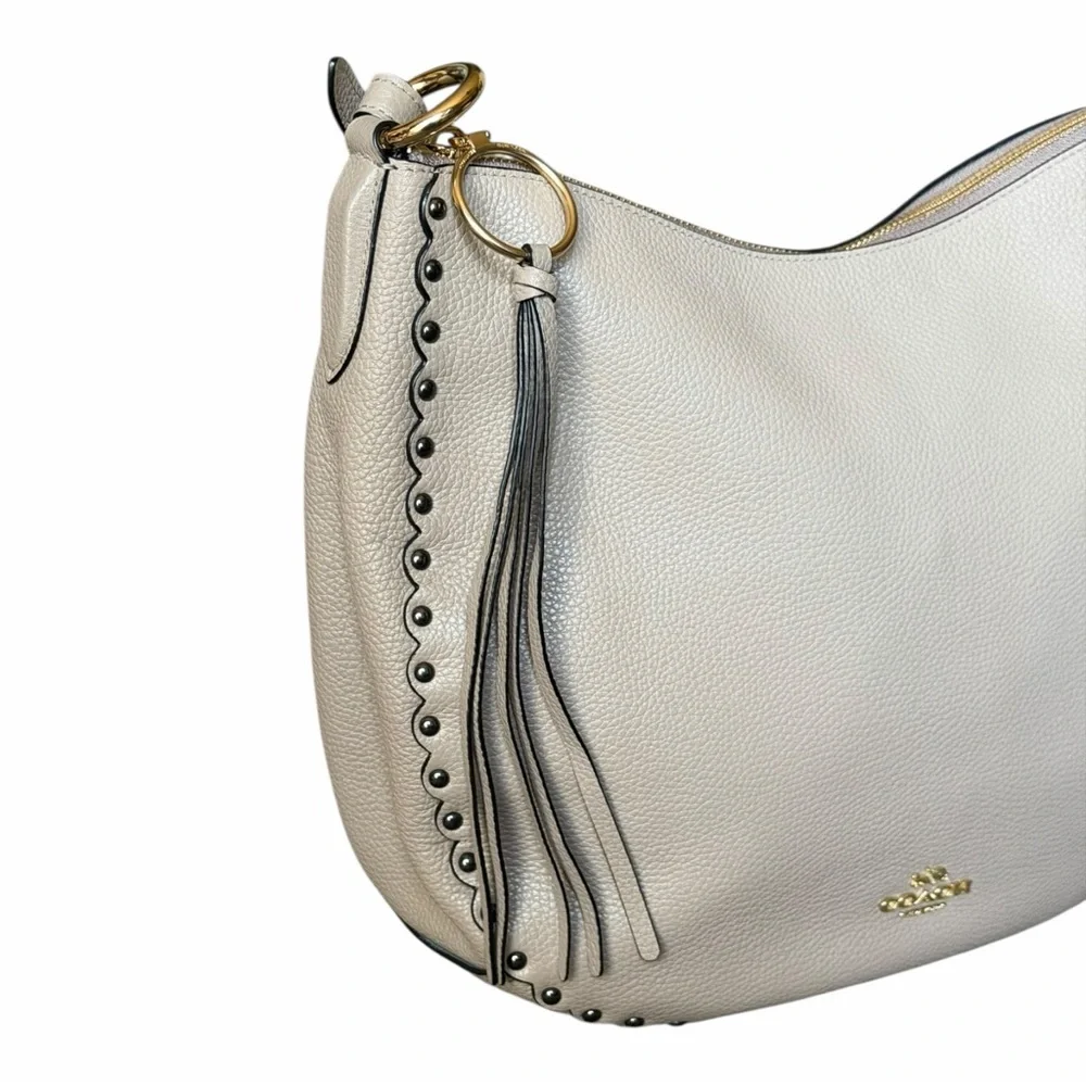 Coach Sutton Hobo Bag Polished Pebble Leather Scallop Rivets Crossbody Style7643 - Picture 9 of 15